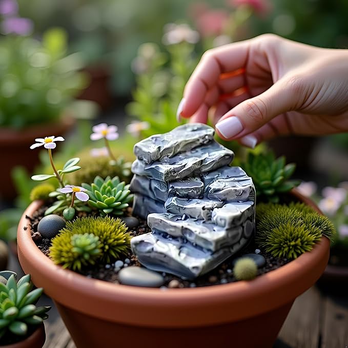 Curved Stone Steps Miniature Fairy Garden Accessories, Miniature Pond Lawn Garden Ornament Figurines, Mini Lighthouse Water Well Bridge Figurines, Micro Landscape Ornaments, Outdoor Statues