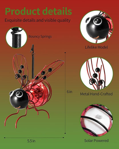 Lighted Outdoor Display - Solar Powered Hanging Bee Decor with Bouncy Springs - Outdoor Hanging Solar Lights for Christmas Garden, Yard, Patio, Porch (Red)
