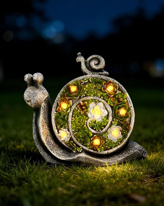 Snail Solar Lights Outdoor, 7 LED Solar Powered Garden Decor for Pathway Lawn Yard - Weatherproof Garden Statue Ornaments, Birthday Gift for Mom Grandma