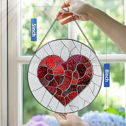 Stained Glass Window Hanging - 8 in Heart Suncatcher - Romantic Decor Love Gift - Gifts for Valentine's Day, Mother's Day, Christmas, Anniversary, Birthday - Gifts for Girlfriend, Couple, Wife, Her