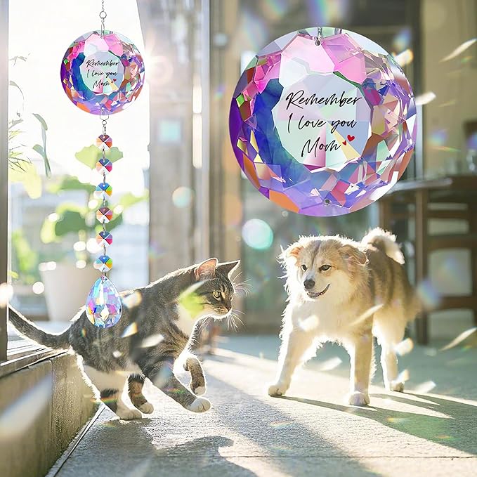 Remember I Love You Mom Gifts for Mothers Chriatmas Birthday, Perfect for Christmas Mothers Day to Mom from Daughter Son, Window Decor Crystal Suncatcher for Moms Office Bedroom Living Room Garden