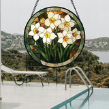 Stained Glass Window Hanging, White Lily Suncatcher for Door Garden Patio Birth Flower Green Plant Sun Catchers Decor Christmas Mother's Day Birthday Gifts for Women Mom Nana Friend 11.8 in
