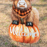 Glitzhome Fall Thanksgiving Yard Stake Decorations for Outdoor, 29.75" H Thanksgiving Metal Highland Cow Yard Stake or Wall Décor, Fall Garden Stakes for Patio Pathway Autumn Harvest Decorations