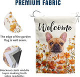 French Bulldog Fall Garden Flag Autumn Dog Yard Sign Orange Floral Thanksgiving Outdoor Banners for Outside 12x18 Double Sided Small Wild Flower Lawn Decorations