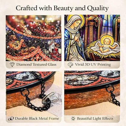 Nativity Suncatcher Window Hanging, 7.8" Stained Glass Faith Gift for Mom, Grandma and Friends, Religious Window Decor for Prayer Room, Sunroom, Office and Bible Study Corner