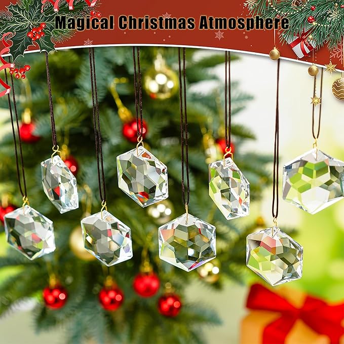 H&D HYALINE & DORA 12 Pack Crystal Sun Catcher Prisms Clear Suncatcher Crystals Indoor Window Hanging Christmas Ornaments Rainbow Maker Prisms for Home Garden Decor(Hexagon)
