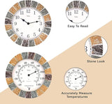 Lily's Home 10 inch Indoor or Outdoor Hanging Wall Clock and Thermometer Set,Stone Frame Battery Operated Quartz Movement, Operated Decor for Family Room, Office, Game Room,Garden, Backyard, Pool