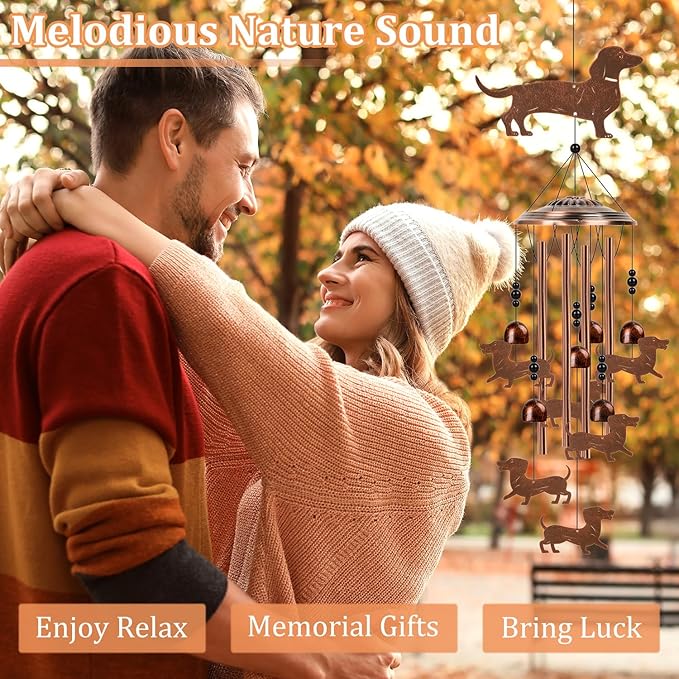 Dachshund Wind Chimes for Outside - Dachshund Weiner Dog Gifts for Women Men, Memorial Wind Chimes for Outdoor, Garden Patio Yard Decor, Mom Grandma Birthday Mother's Day