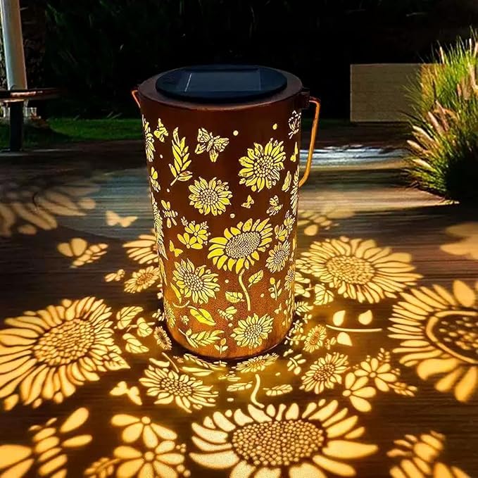 Decorative Solar Mandala Lights, Metal Solar Powered Outdoor Deck Step Wall Lights, Waterproof Solar Mandala Fence Lights Outdoor, for Garden Post Patio Backyard Yard Decor (A)