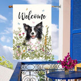 Floral Border Collie Garden Flag Spring Summer House Flags 28 x 40 Double Sided Flower Dog Yard Flags for Outside Large Outdoor Welcome Flags