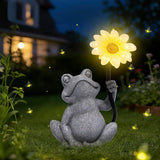 basen Solar Frog Garden Statue with Sunflower Light, Outdoor Solar Frog Figurine Decor for Yard Lawn Patio, Resin Frog Sculpture with LED Solar Lantern for Garden Landscape Ornament
