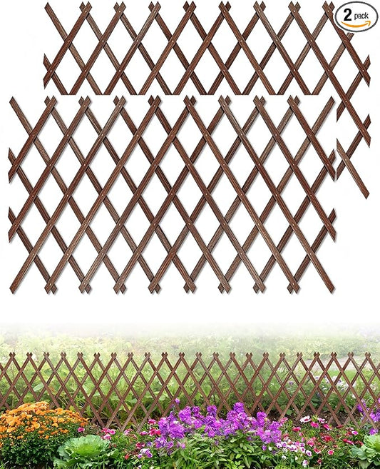 2 Pack Expandable Wooden Lattice Fence Panel, 2.2 x 5.2 Ft Wood Garden Trellis for Climbing Plants, Outdoor Privacy Fence Wall for Ivy Rose Vine, Patio Yard Balcony Decor