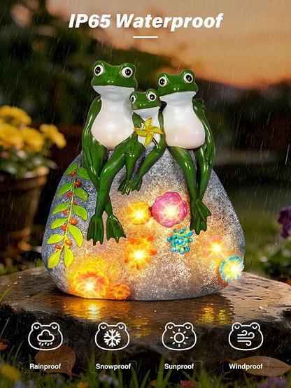 Guhope Solar Garden Statues, Outdoor Solar Frog Decor with Succulent and 6 LED Lights, Outside Yard Figurine Decor for Garden, Lawn, Patio, Balcony, Porch, Unique Gifts for Mom Grandma