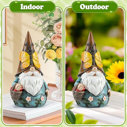 Outdoor Garden Gnome Statue, Butterfly Gnomes Decor Spring Butterfly Figurine, 7.3" Garden Gnomes Sculptures & Statues Outside Yard Lawn Patio Home Decoration, Nomes Gift