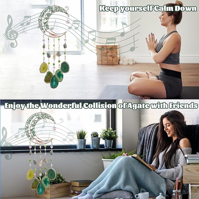 Agate Dream Catchers,Dreamocean Moon Tree of Life Dream Catcher for Wall Hanging Decor Sun Catchers Indoor Window with Healing Crystals and Stones Perfect Craft Gift for Adults