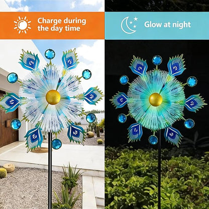 46" Peacock Feather Solar Wind Spinners Led Garden Wind Spinner, Sapphire Kinetic Windmill Wind Spinner Outdoor Decor, Wind Sculpture for Patio, Lawn & Garden