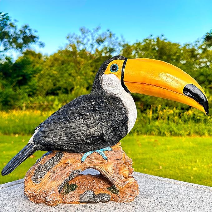 Teaeeno Garden Toucan Statue Decor Outdoor, Toucan Bird Outdoor Tiki, Resin Toucans Outdoor Tropical Decor Bird Sculptures for Patio Lawn Yard Home Decoration, Tropical Garden Decor