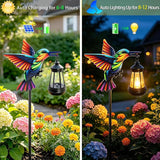 2 Pack Solar Garden Statue Figurine with Solar Lanterns Outdoor Waterproof, Hummingbird Hanging Solar light, Solar Path Lights Yard Art, Outside Patio Garden Decor Gardening Gift for Mom Grandma Women