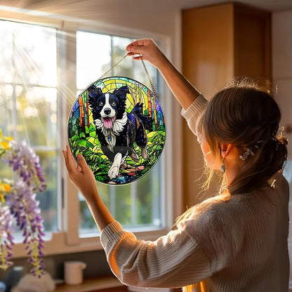 8″ Stained Glass Window Hanging Ornament, Border Collie Stained Glass Suncatcher Ornament, Sun-Catcher Window Decor | Gifts for Dog Lovers, Dog Lover Gift, Pet Lover Gift