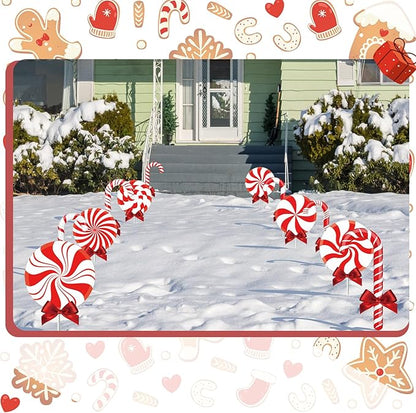 Glenmal 12 Pcs Christmas Yard Decor Outdoor Peppermint and Candy Cane Yard Decorations with Stakes Waterproof Xmas Garden Lawn Pathway Decorations Christmas Decor Outside(Red Peppermint)