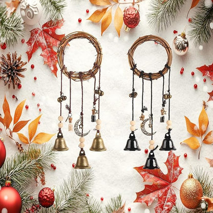 2 Pieces Witch Bells for Door Knob for Protection Hanging Bell Wind Chimes Handmade Decorative Bell for Boho Home Room Witchy Decor(Black Vintage)