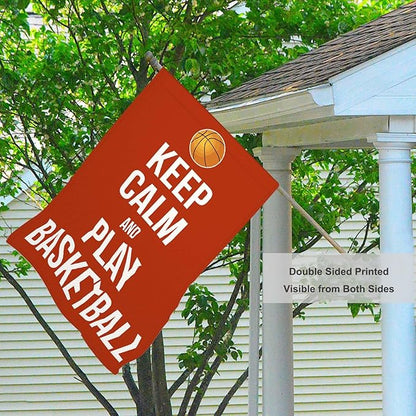 Mugod Basketball House Flag 28x40 Inch Double Sided Outside, Keep Calm and Play Basketball Motivational Quote Word Party Holiday Burlap Yard Garden Outdoor Decoration
