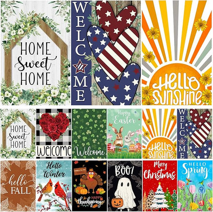 Seasonal Garden Flags Set of 12 Double Sided 12x18 Inch, Small Yard Flags for Outside, Christmas Halloween Easter Valentine's Day Decor, Spring Summer Fall Winter Holiday Garden Decorations