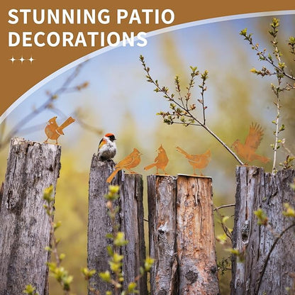 Geila 5PCS Rusty Birds Decoration, Fence Decorations Outdoor, Metal Birds Yard Decor Perfect Yard Art and Large Outdoor Ornaments