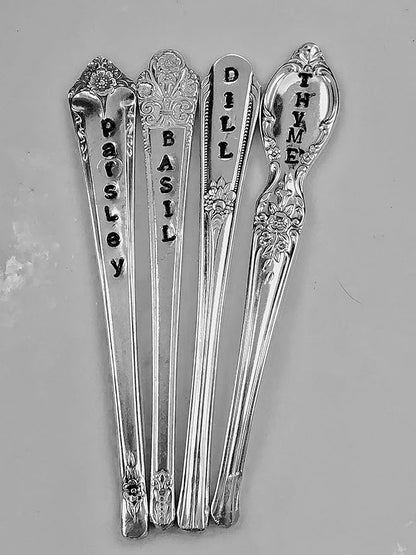 Personalized Herb Markers, Set of 4, You Choose Herbs Silver Plate Spoon Handle Plant Labels,