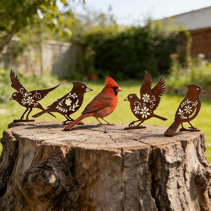 We Moment 5PCS Rusty Metal Birds Decoration, Garden Decor Spring Decorations Outdoor, Cardinal Gifts, Metal Birds Yard Decor, Bird Silhouette Statues
