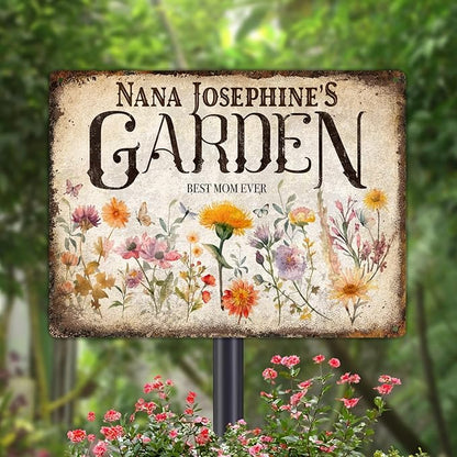 Custom Garden Signs Personalized Metal Tin Sign for Women, Retro Hummingbird Metal Sign for Outdoor, Patio, Yard Home Decor Gift for Mothers Day, Grandmas, and Gardening Lovers (For MOM 02)