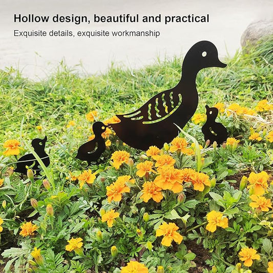 Haofy Duck Silhouettes Yard Art 4Pcs Metal Iron Stakes for Scare Birds Rabbits Squirrels, Farmhouse Pathway Lawn Decor, Bonsai Display Outdoor Garden
