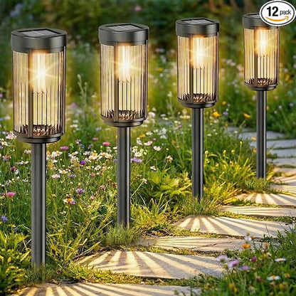 Sparkblaze 12 Pack Solar Garden Lights Outdoor, Decorative Solar Pathway Lights for Yard Auto On/Off Landscape Lighting for Walkway, Lawn, Garden, Waterproof Solar Stake Lights. (12, Warm White)