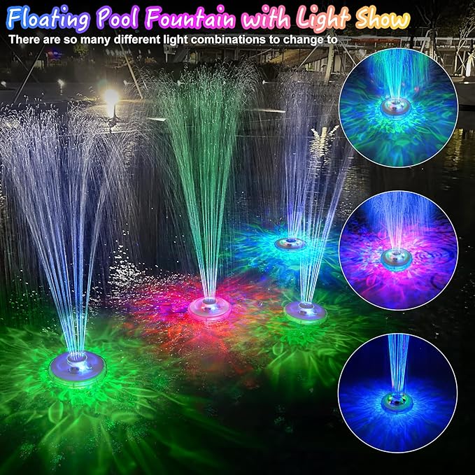 LanPool Floating Water Fountain with Underwater Lights, Powered Pump Outdoor, 2 Modes Sprinkler Waterfall Fountain for Inground Above Ground Pool, Pond-White-1PC
