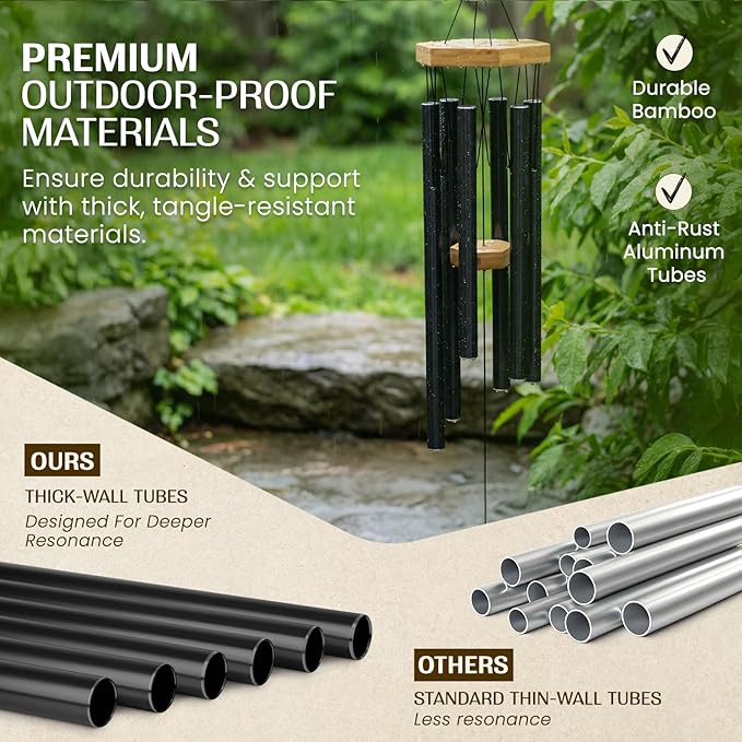 UpBlend Deep Tone Wind Chime – Outdoor Sympathy & Memorial Gift for The Loss of a Loved One, Memorial Wind Chimes, Thoughtful Sympathy Gift for Bereavement and Remembrance. 29" Black