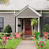 6Pcs Candy Outdoor Mouse Gingerbread Yard Signs - Candy Cane Peppermint Decorations - Waterproof Lawn Signs for Pathway Walkway Decor