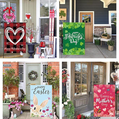 Seasonal Garden Flags Set of 12 Double Sided 12 x 18 Inch Yard Flag, Small Garden Flags for Outside, Christmas Halloween Easter Valentine's Day, Spring Summer Fall Winter Holiday Decor for All Seasons