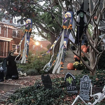 Jeiento Halloween Night Black Cat Welcome Fall Windsock Flag 40" Wind Socks for Outside Hanging Garden Windsock for Trees Balcony Porch Patio Lawn Home Holiday Decor