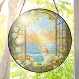FLAGWIX Cat Gifts for Women - Stained Glass Window Hanging 10 in - Cat Lady Gifts for Women Mom Grandma Pet Lovers, Suncatchers for Windows Hanging Coastal Decor, Suncatcher Decorations for Home