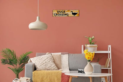 WSUPBPR Funny Metal Sign Decor Duck Crossing Road Signs Warning Sign Outdoors Wall Fence Forest Decor coffee Bar Art 16x4 in