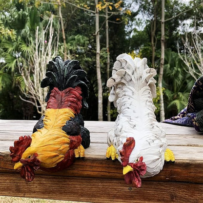 Garden Statues Cock Art Decoration Rooster Figurine Waterproof Chicken Sculpture Ornaments for Garden Yard Pathway Fence Porch Lawn (White)