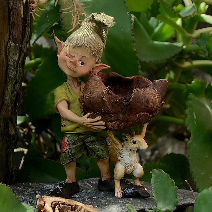 Fairy Garden Decor Elf Figurine,Pixie and Squirrel Statue, Perfect Patio & Garden Decoration, 6.5 Inches Tall - Ideal Miniature Landscape & Desktop Ornament