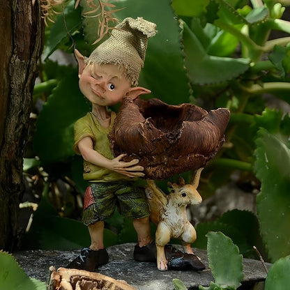 Fairy Garden Decor Elf Figurine,Pixie and Squirrel Statue, Perfect Patio & Garden Decoration, 6.5 Inches Tall - Ideal Miniature Landscape & Desktop Ornament