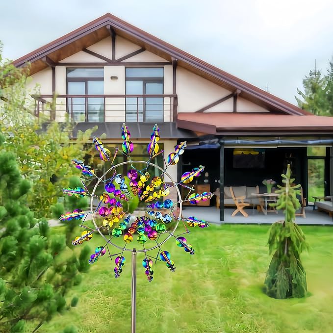 Outdoor Metal Wind Spinner for Yard and Garden,Shirem Magical Metal Windmill for Backyards,Wind Kinetic Sculpture,Wind Spinners Outdoor Clearance,Shirem Wind Spinner,12 inches *36 inches, Colorful