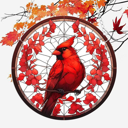 1 pcs 5.9'' Acrylic Window Hanging Cardinal Suncatcher Decor,Red Bird Suncatcher Panel Outdoor Wall Art Stained Panel Hangings Gift for Home Garden Ornament for Birds Lover (Style B)