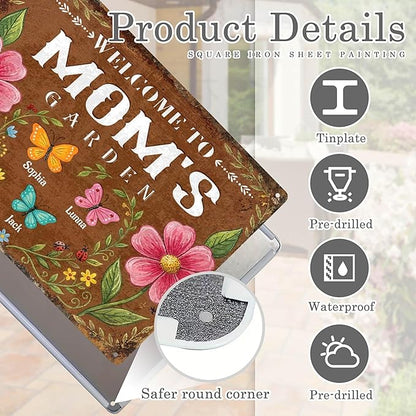 Personalized Garden Signs for Outside Custom Metal Tin Sign for Women, Retro Funny Mom Metal Sign Patio, Yard Rustic Home Decor Gift for Mothers Day, Grandmas, and Gardening Lovers