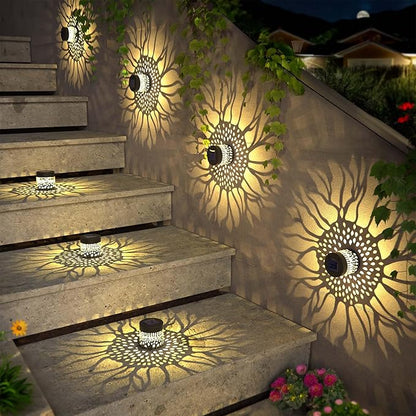 Hapjoy Solar Fence Lights 4 Pack Solar Deck Lamps Outdoor Decorations Powered Step Lights Wall Waterproof LED Warm Decorative Lighting for Garden (Sunflower, 4)