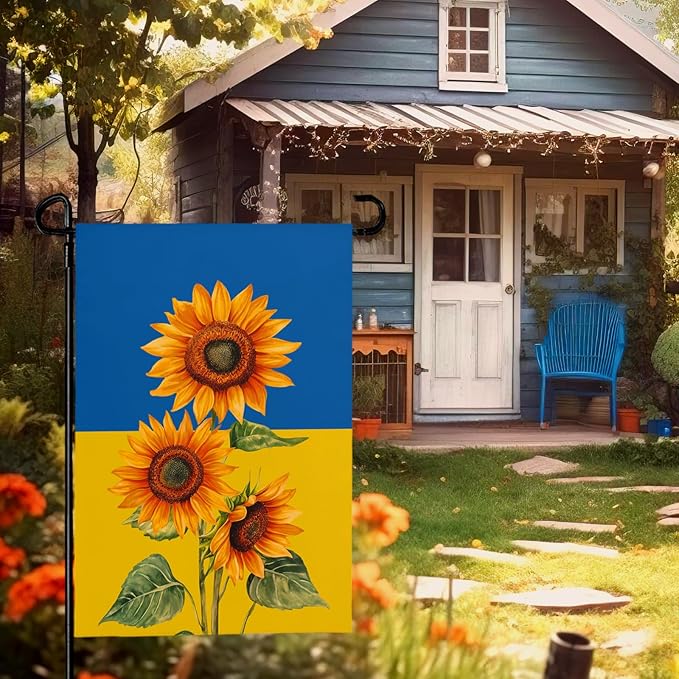 Ukraine Sunflower Garden Flag 12x18 Inch Double Sided Seasonal Fall Yard Flag Blue and Yellow Floral Outdoor Decor for Lawn Patio Garden Durable Welcome Autumn House Banner