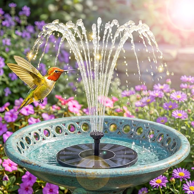 AISITIN Solar Fountain for Bird Bath, Solar Water Fountain Pump with 6 Nozzles, Solar Powered Fountain for Garden, Pond, Pool, Fish Tank and Outdoor Decor