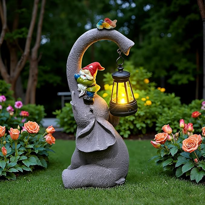 Solar Elephant Garden Statues with LED Lights, Outdoor Decor for Patio Yard Balcony - Unique Housewarming Birthday Gifts for Women Mom Grandma